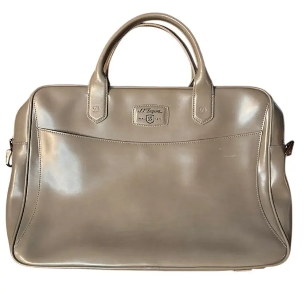 S.T. Dupont Laptop Briefcase Bag Unisex Line D Document Case Brown Leather Zip